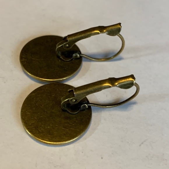 Green Earrings Gears French Levers Handmade New - Picture 3 of 5